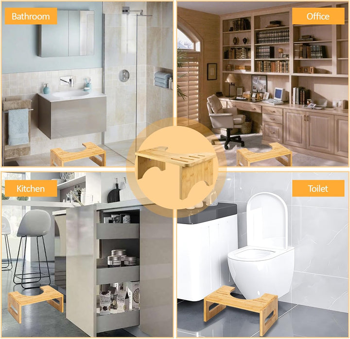 Bambus Toilettenhocker für Erwachsene, Natürlicher Klappbar WC Hocker mit Anti-Rutsch-Pads Ergonomis