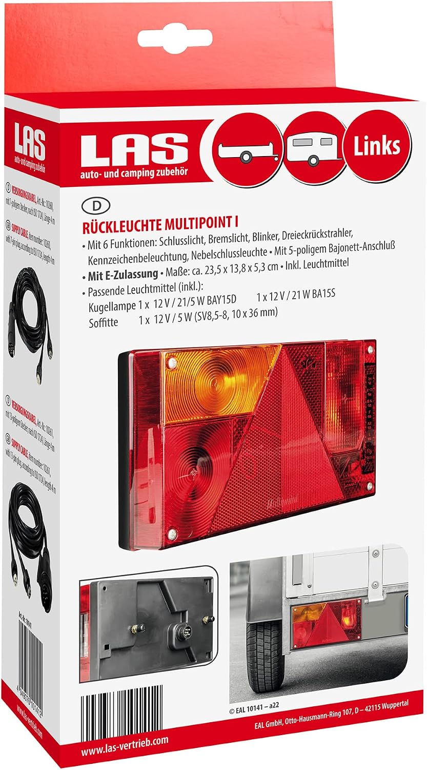 LAS 10141 Rückleuchte Anhänger MULTIPOINT 1, Links, mit Kennzeichenbeleuchtung, 23,5 x 13,5 x 5,3 cm