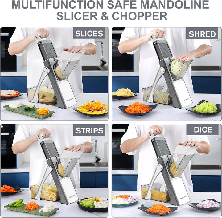 SupMakin Gemüseschneider, Once for All Verstellbar Gemüsehobel Genius Mandoline Vegetable Slicer Kar