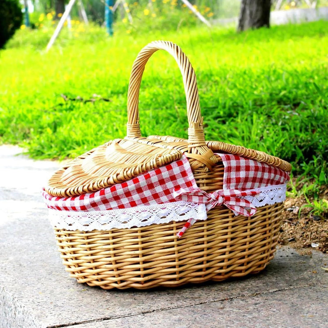 Kleiner Weidenkorb mit Deckel und Henkel Geflochten Ovaler Picknickkorb Kinder Rotkäppchen Korb mit