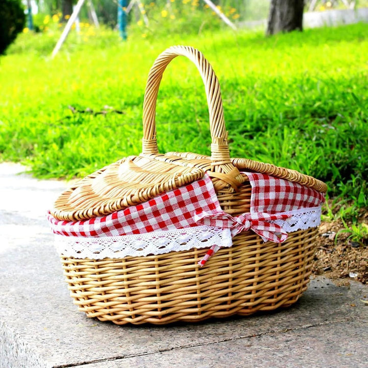 Kleiner Weidenkorb mit Deckel und Henkel Geflochten Ovaler Picknickkorb Kinder Rotkäppchen Korb mit