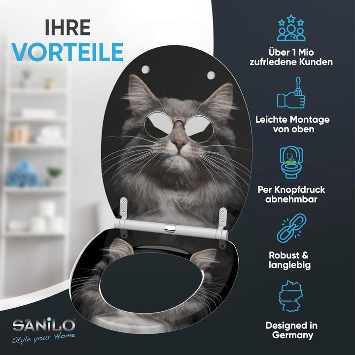 Sanilo WC Sitz mit Absenkautomatik, viele schöne schwarze Toilettendeckel zur Auswahl, hochwertige u