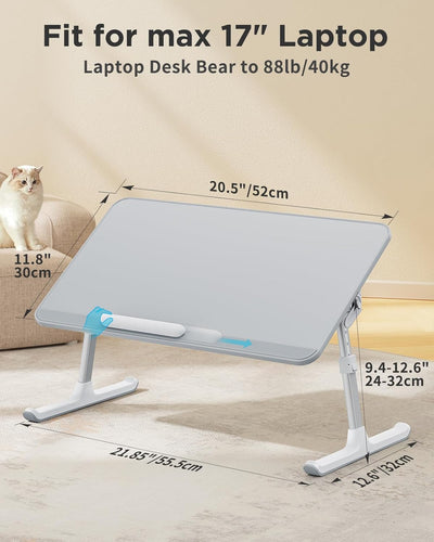 Laptoptisch fürs Bett, SAIJI Bett Tisch, komfortabel Tischplatte aus Leder, einstellbare Höhe, Neigu