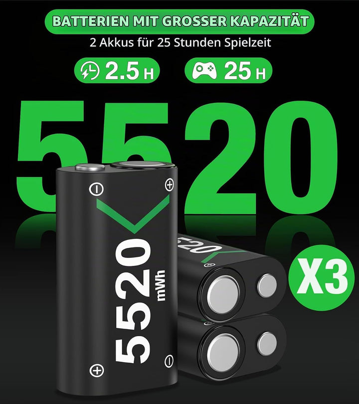 Wiederaufladbare Akku für Xbox Controller, 3x5520mWh Controller Akku für Xbox Series X/S/Xbox One/On