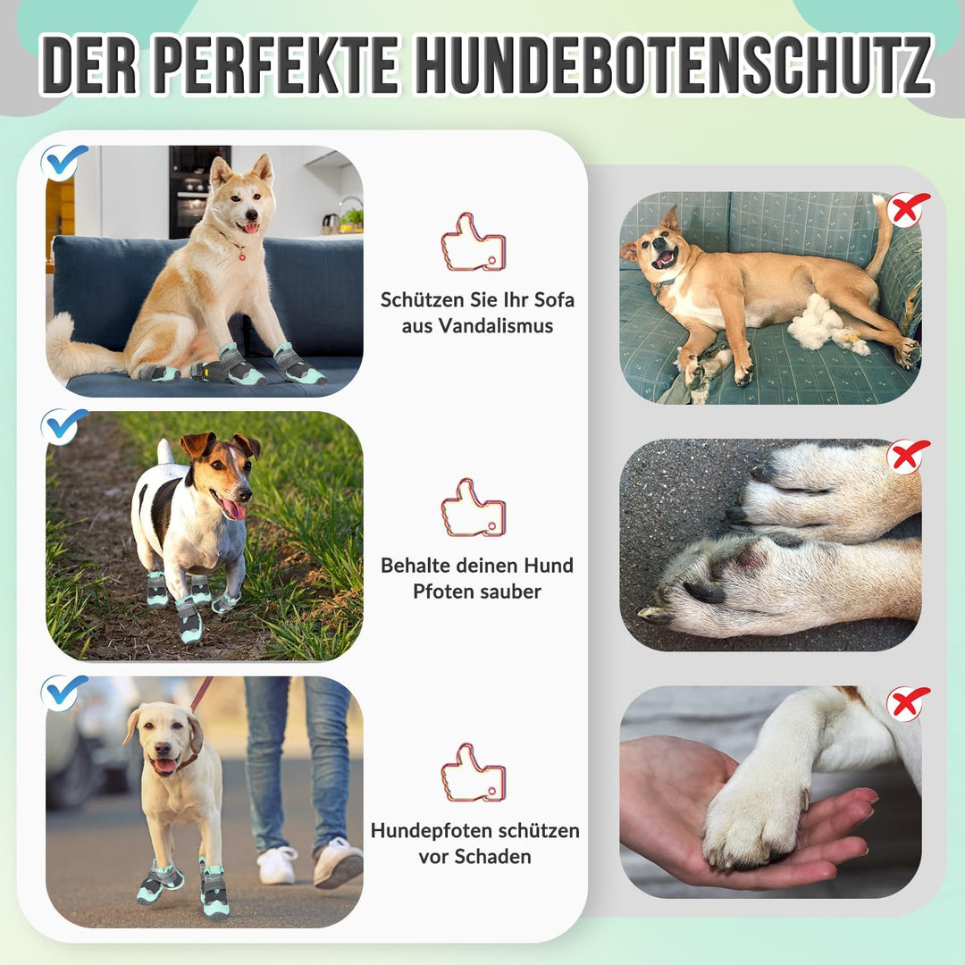 Eyein Hundeschuhe Pfotenschutz, 4 Stück Wasserabweisend Hundeschuhe mit Rutschfester Sohle und refle