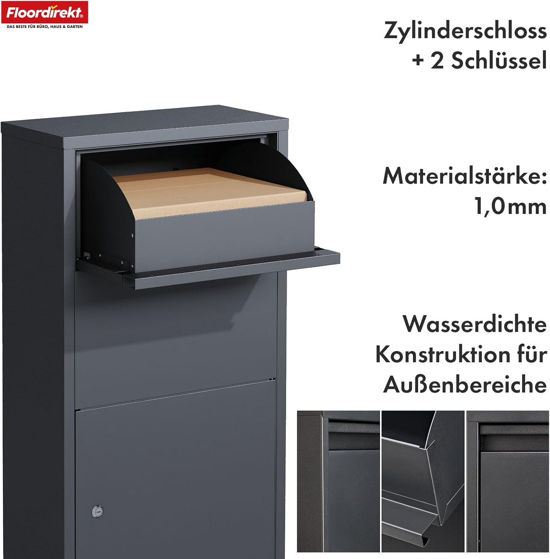 Floordirekt Briefkasten und Paketbox rostfrei und massiv, Paketbriefkasten XXL, Standbriefkasten mod