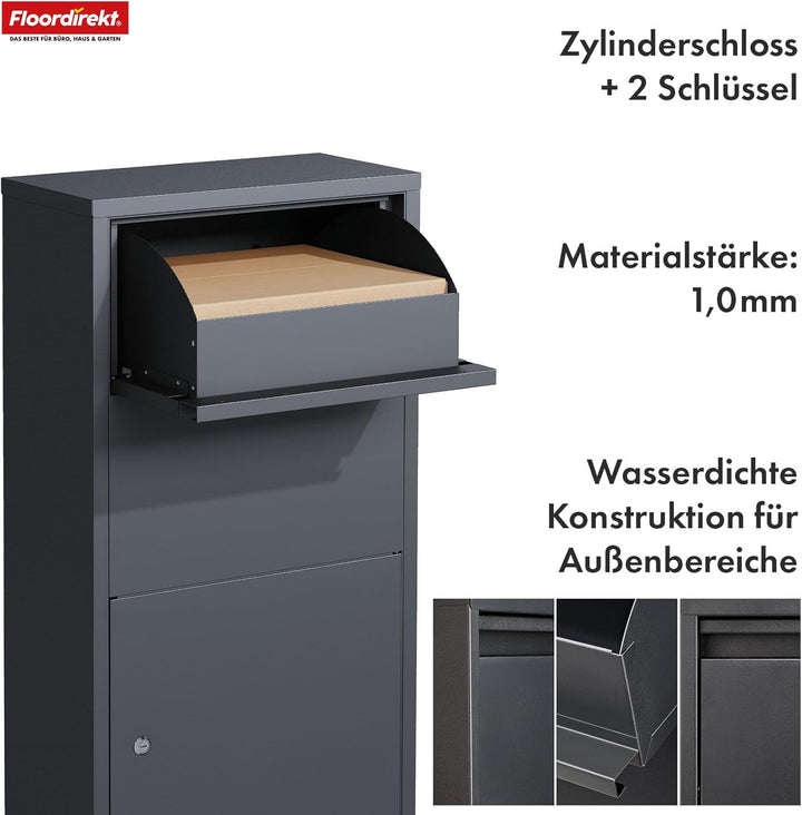 Floordirekt Briefkasten und Paketbox rostfrei und massiv, Paketbriefkasten XXL, Standbriefkasten mod
