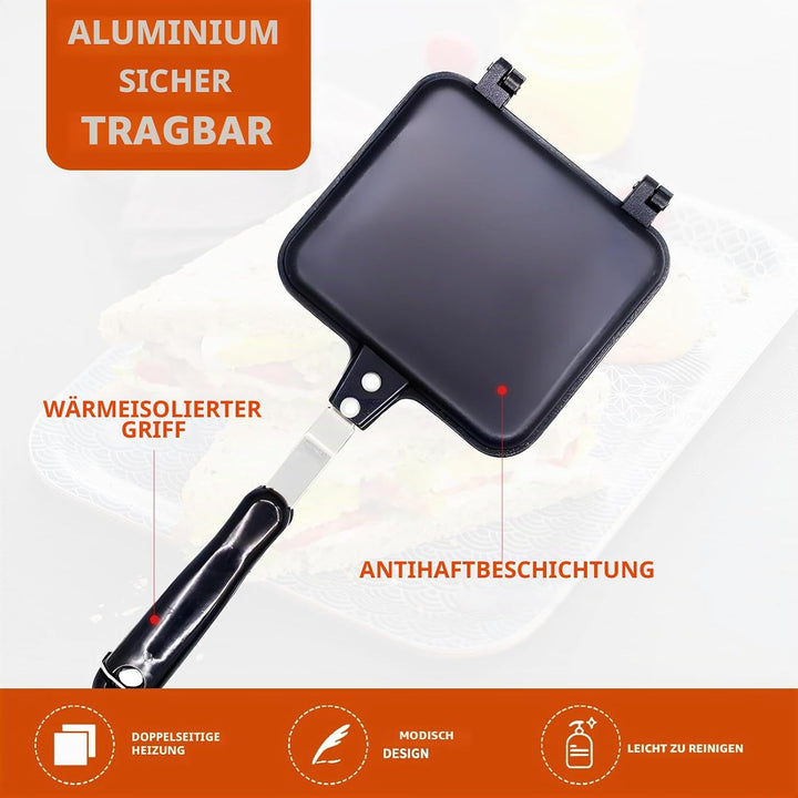 Doppelseitige Bratpfanne, mit Hitzebeständigem Griff und Antihaftbeschichtung, Aluminium Einfacher R