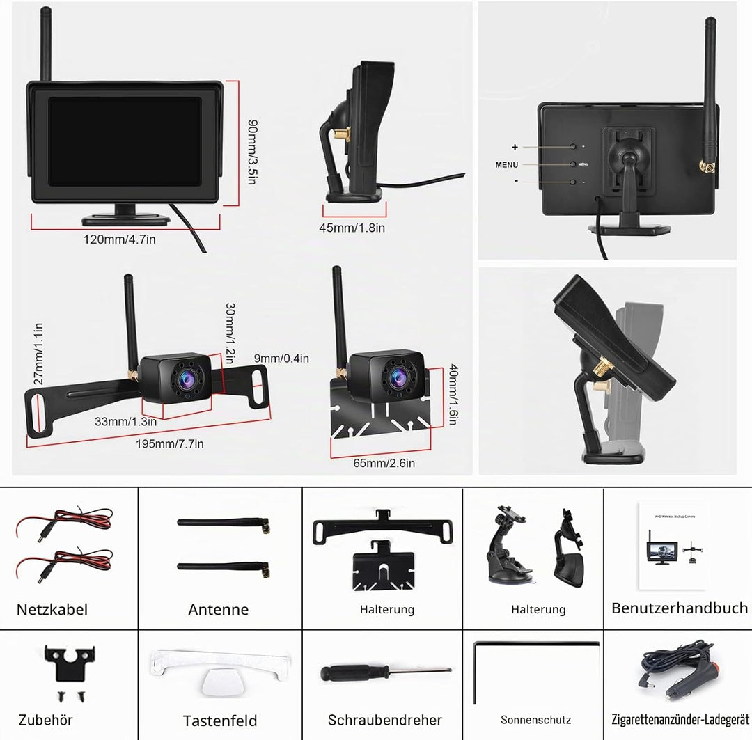 Hodozzy Kabellos Digital Rückfahrkamera Set mit 4,3 Zoll IPS Bildschirm Monitor und AHD Kamera Nacht