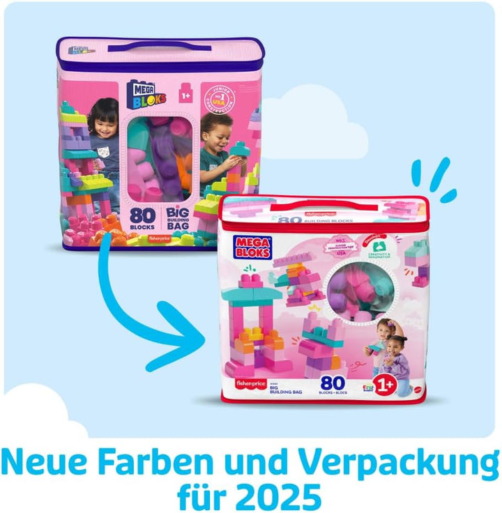 MEGA BLOKS Grosser Bausteinebeutel - 80 robuste Bausteine mit wiederverwendbarem Aufbewahrungsbeutel