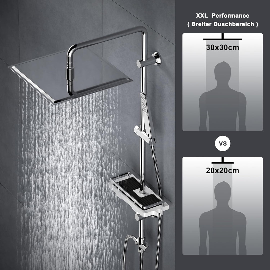 Görbach Regendusche Duschset Duschsystem mit Ablage Chrom ohne Duscharmatur (30x30) YT-3030CP-Ablage
