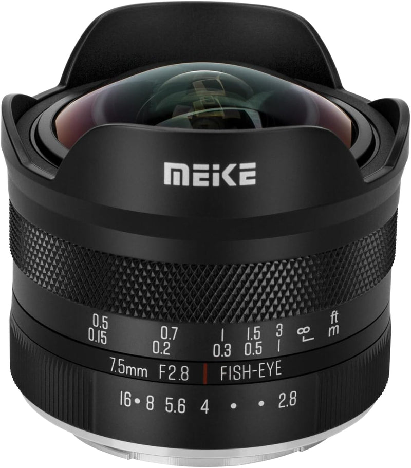 Meike 7,5 mm F2,8 grosse Blende, ultraweites, rundes Fischaugenobjektiv, manueller Fokus, kompatibel