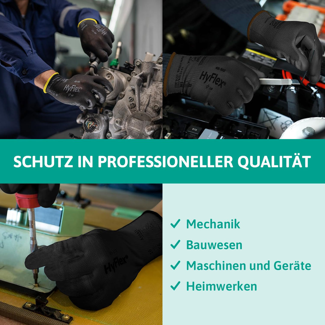 Ansell HyFlex 48-101 Dünne Arbeitshandschuhe mit PU Beschichtung, Leichte Schutzhandschuhe für Präzi