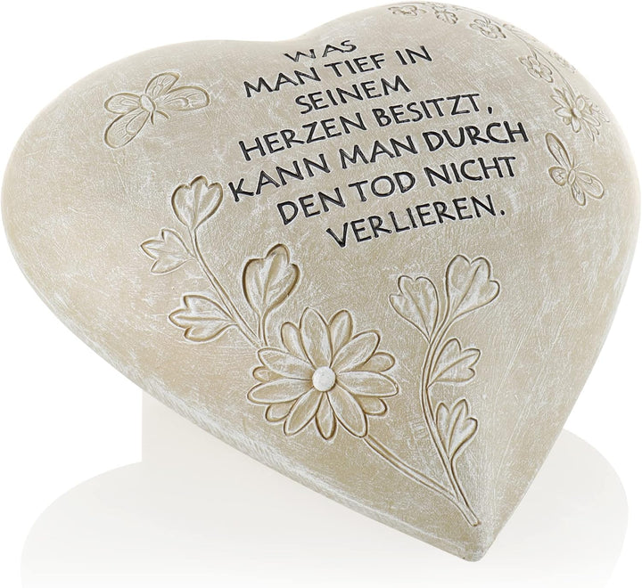 com-four® Grab-Dekoration in Herz-Form - wetterfester Grabschmuck mit Schmetterlingen - Gedenkstein