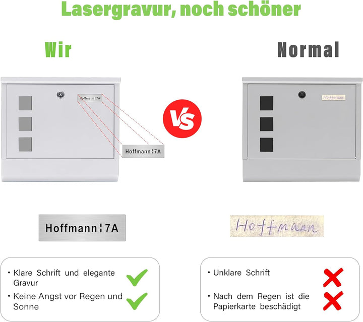 Zedelmaier XL personalisiert Briefkasten mit Edelstahl Namensschild Wandbriefkasten Postkasten Brief