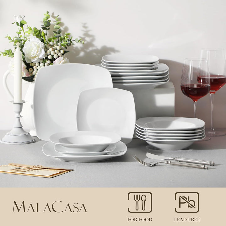 MALACASA, Serie Julia, 18 Teilig Set KLEIN Tafelservice 6 Personen Porzellan Teller Set, Geschirrset