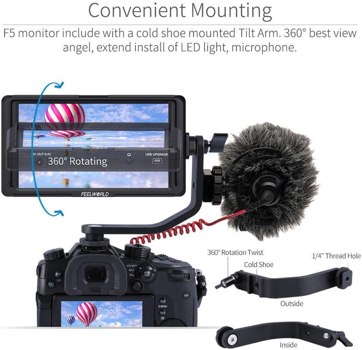 Feelworld F5 5 Zoll DSLR Kamera Field Monitor Small Full HD 1920x1080 IPS Video Peaking Focus Assist