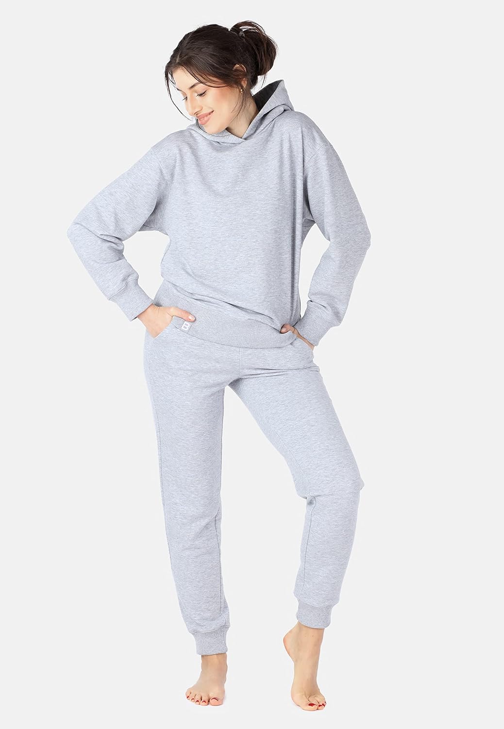 Bellivalini Kapuzenpullover lang Damen Hoodie Sportanzug Oberteil Jogging Pullover BLV210 XS Melange