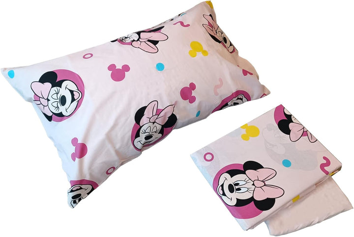 Minnie Maus, Bettlaken für Einzelbett, Spannbettlaken, Kissenbezug, Rosa, Disney, 100% Baumwolle, of