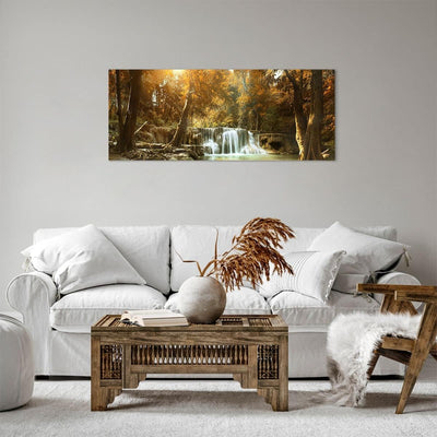 Panorama Bilder auf Leinwand 100x40cm Leinwandbild Park Wasserfall Wasser Gross Wanddeko Bild Schlaf