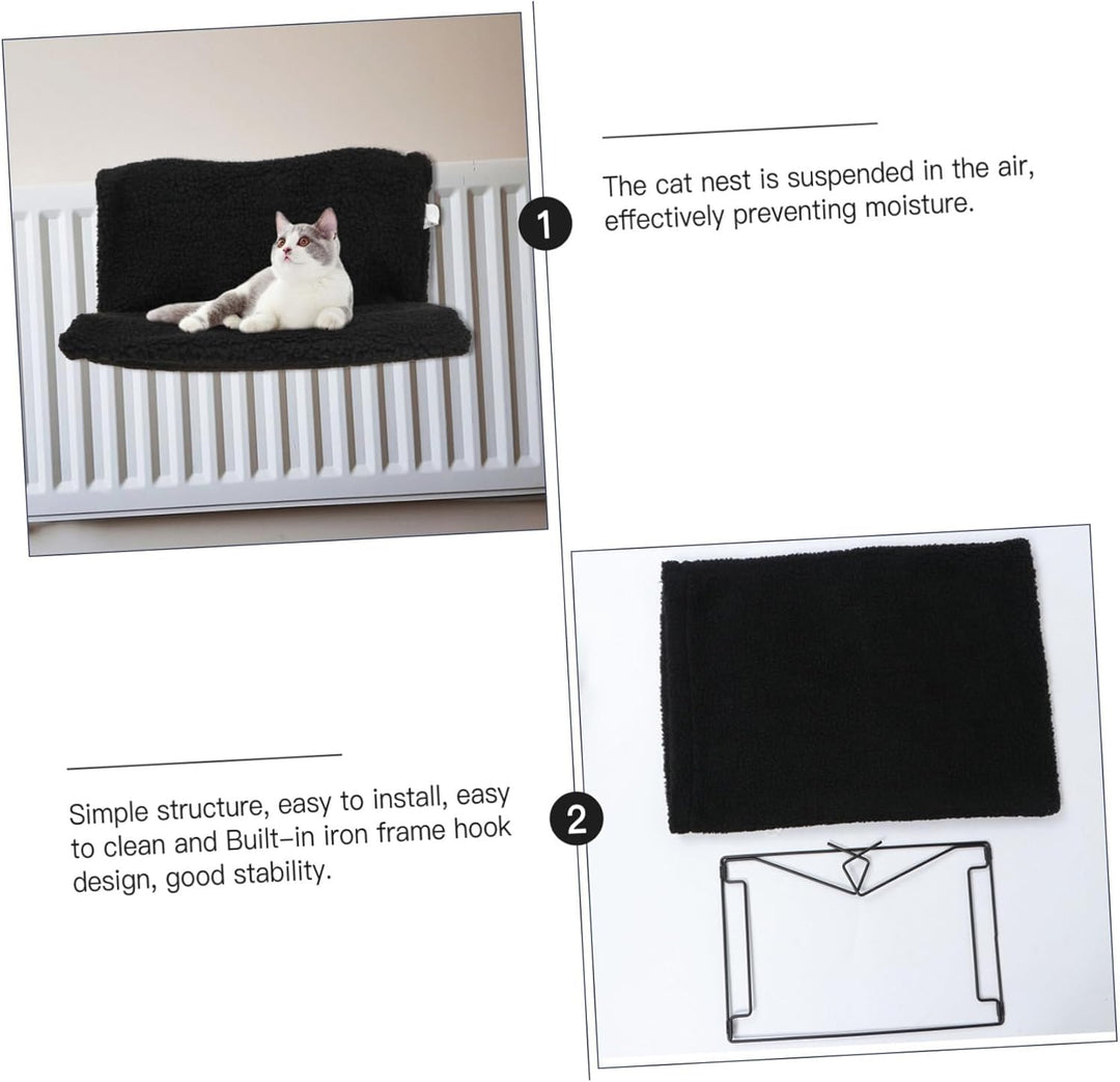 Toyvian Hängendes Heizkörperbett für Katzen Schwarzes Vlies Haustierbett mit Eisenrahmen für Winter