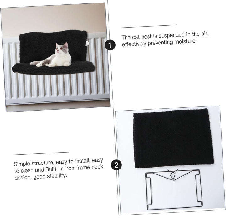 Toyvian Hängendes Heizkörperbett für Katzen Schwarzes Vlies Haustierbett mit Eisenrahmen für Winter
