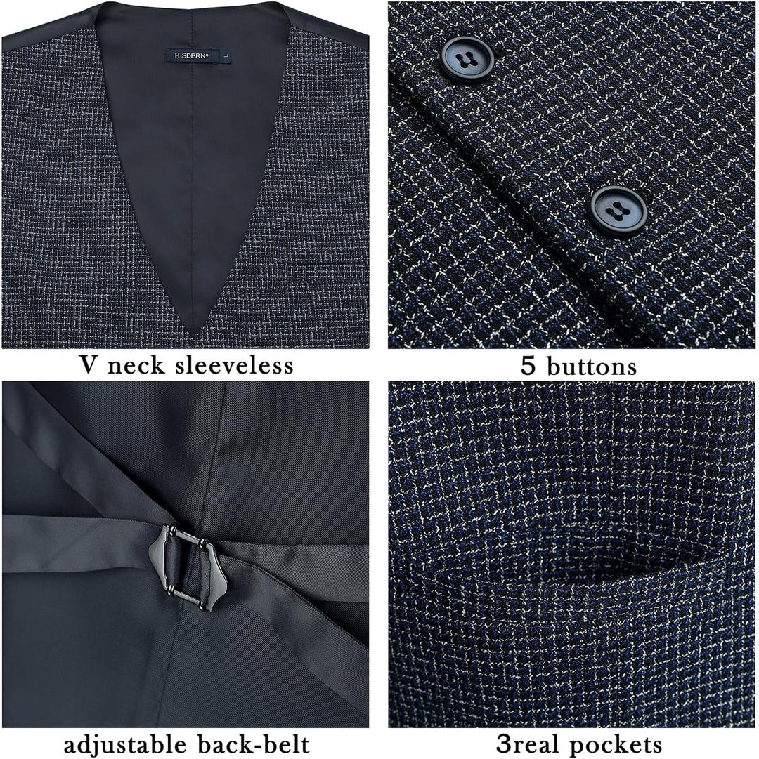 HISDERN Herren Anzugweste Formale Hochzeit Klassische Retro Baumwolle V-Ausschnitt Einfarbige Elegan