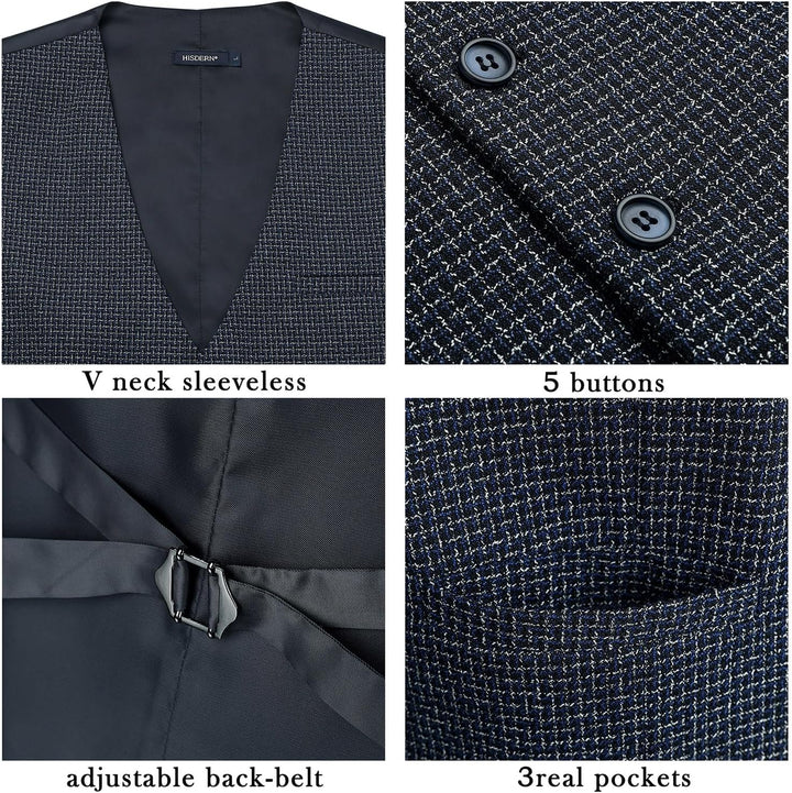 HISDERN Herren Anzugweste Formale Hochzeit Klassische Retro Baumwolle V-Ausschnitt Einfarbige Elegan
