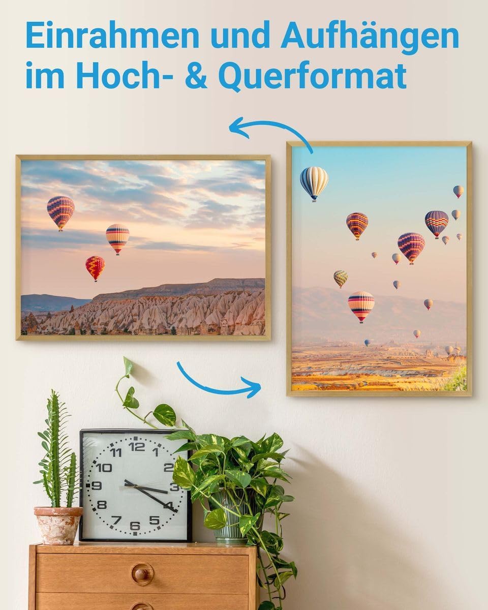 PHOTOLINI Bilderrahmen 50x70 cm Gold MDF-Holz Posterrahmen, bruchsicheres Acrylglas, zum Aufhängen,