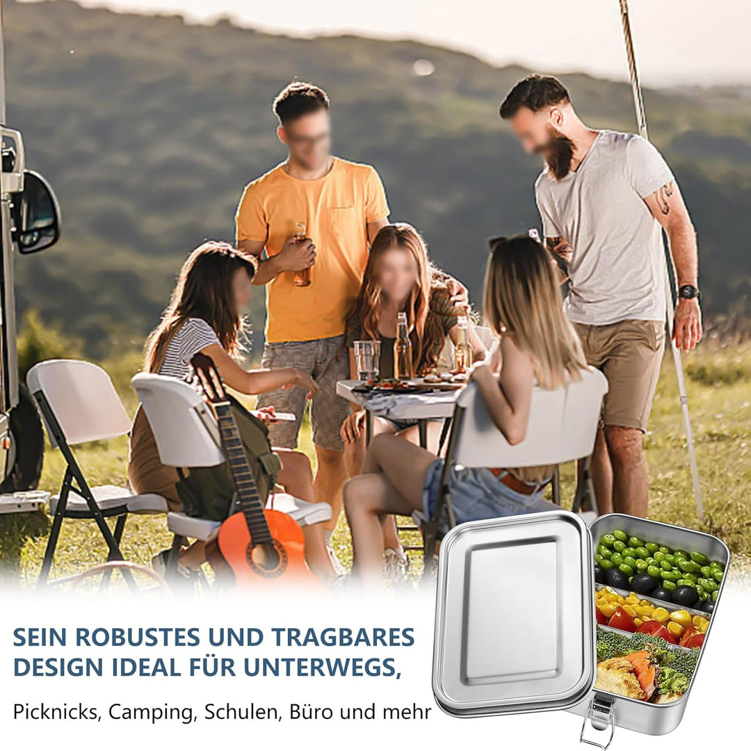 Onader Brotdose mit Fächern, Edelstahl Lunchbox Bento Box Für Kinder Erwachsene, Brotzeitdose mit Ab