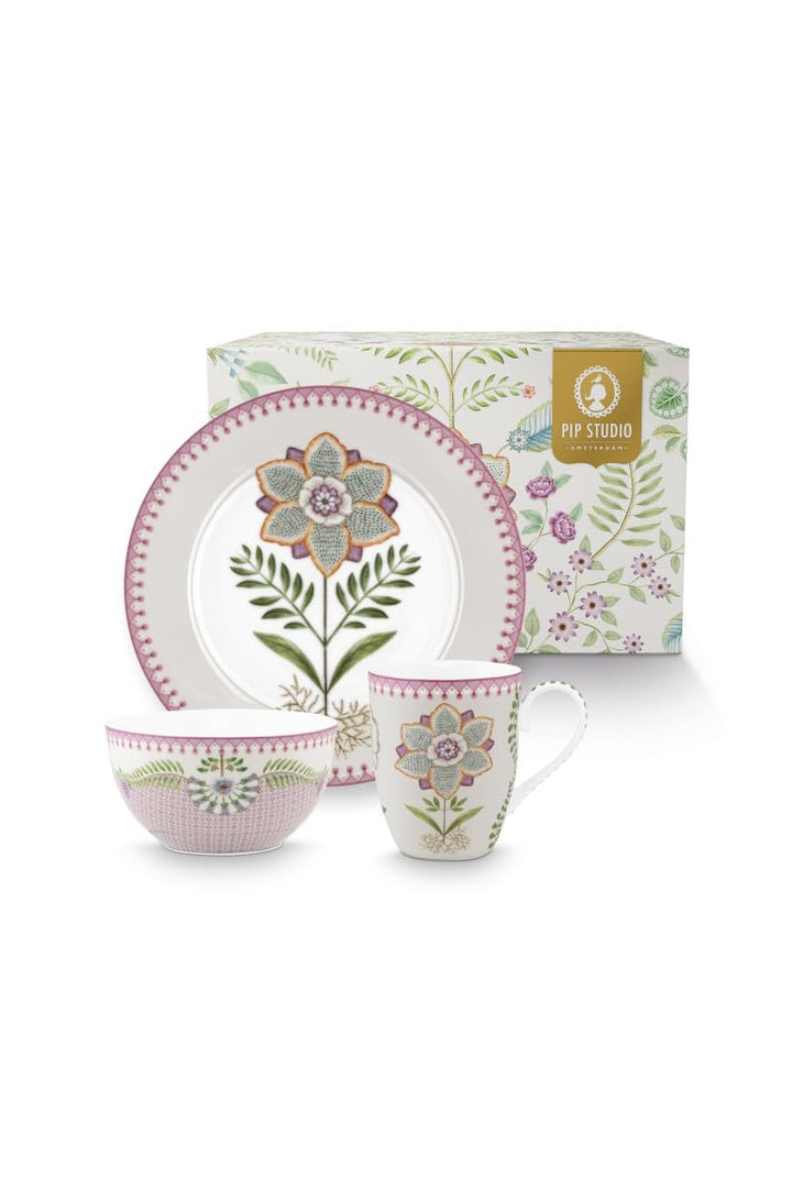 Pip Studio Lily&Lotus Frühstücksset 3tlg Weiss/lila