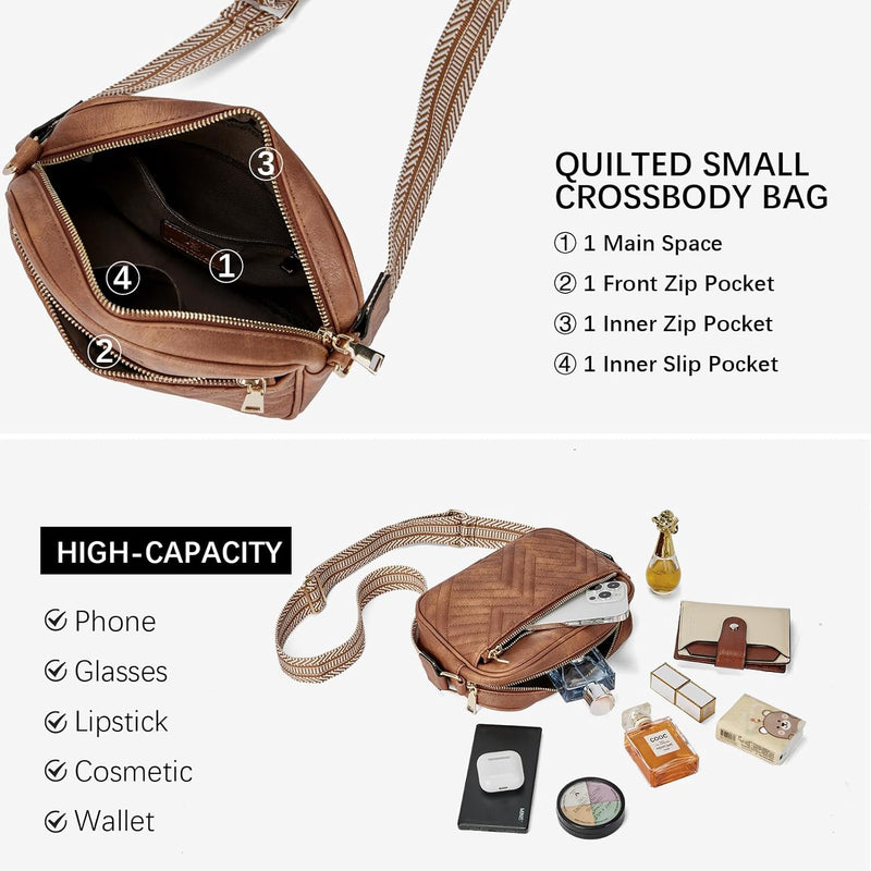 BOSTANTEN Damen Handy Umhängetasche, Crossbody Bag mit verstellbarem Breiter Gurt, PU Leder Gesteppt