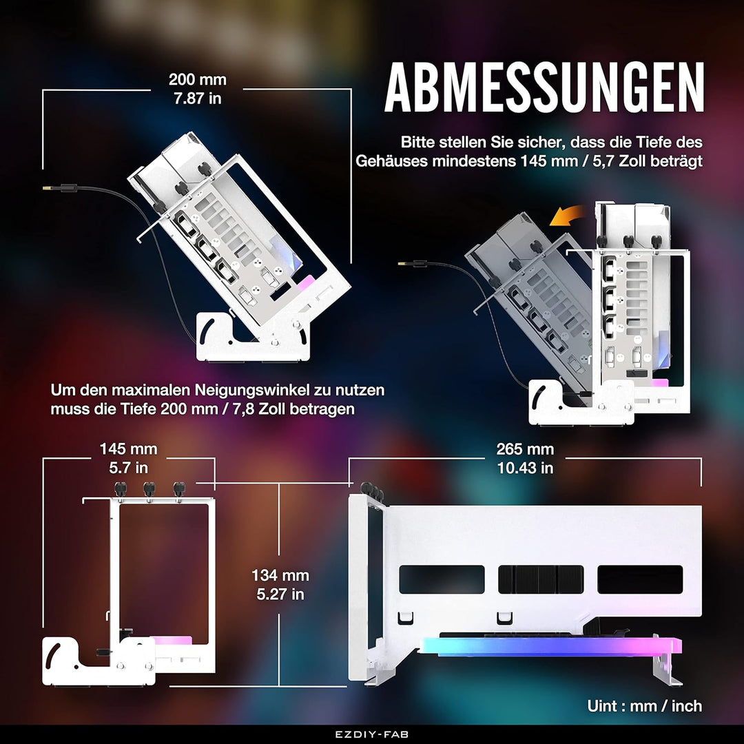 EZDIY-FAB PCIe 4.0 GPU Halterung Grafikkartenhalterung Multi-Winkel Einstellung mit 5V 3 Pin ARGB LE