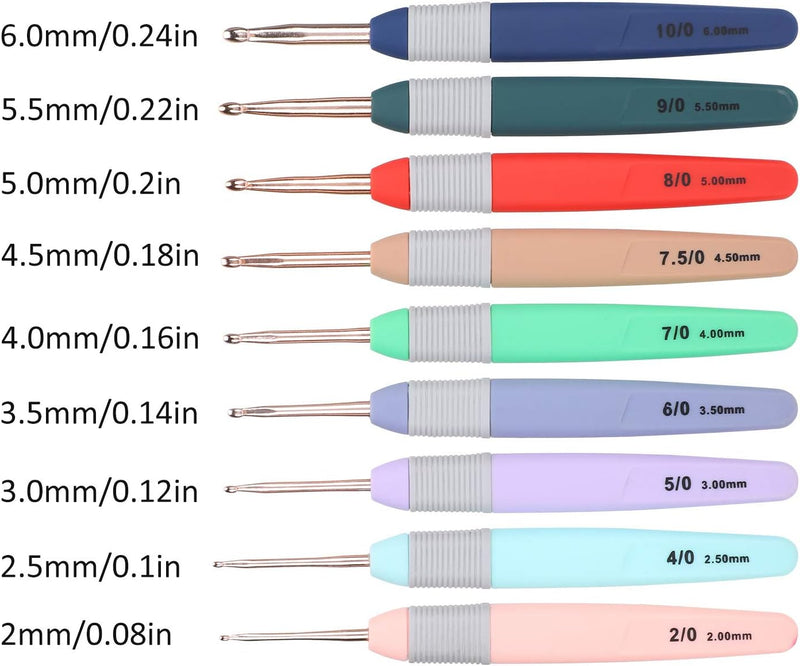 9Stücke/Set Häkelnadeln, Ergonomische Häkelnadeln Set Stricknadelwebwerkzeuge mit weichem Griff für