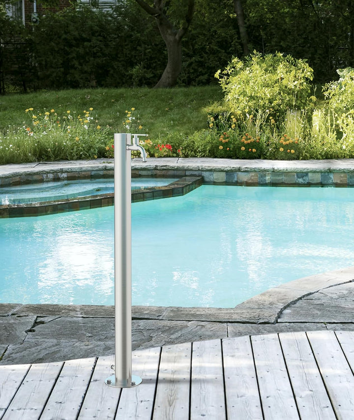 Edelstahl Wasserzapfsäule 93 cm Garten Wasserhahn Säule Ø 63 mm Edelstahl 304 gebürstet 2 Auslässe v