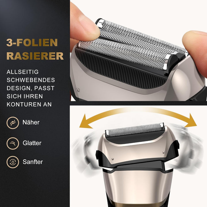Folienrasierer Herren,2 in 1 Rasierer Herren Elektrisch Wiederaufladbarer USB Rasierapparat Herren N
