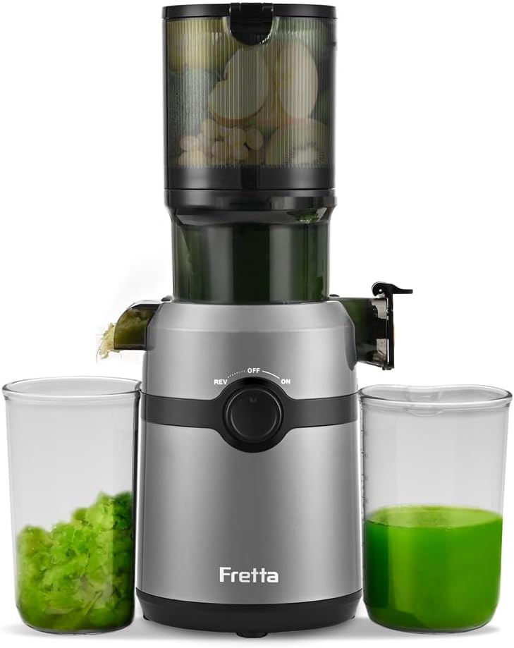 Entsafter Slow Juicer,Fretta 200W Entsafter Gemüse und Obst Testsieger,Entsafter Elektrisch,108-mm F