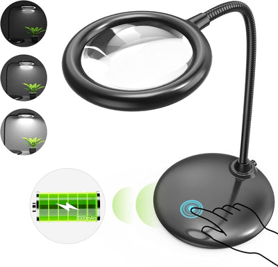 5x Lupe Mit Licht und StäNder, Wiederaufladbare, Dimmbare Led-Lupe, Tischlupe Mit Led-Beleuchtung Fü