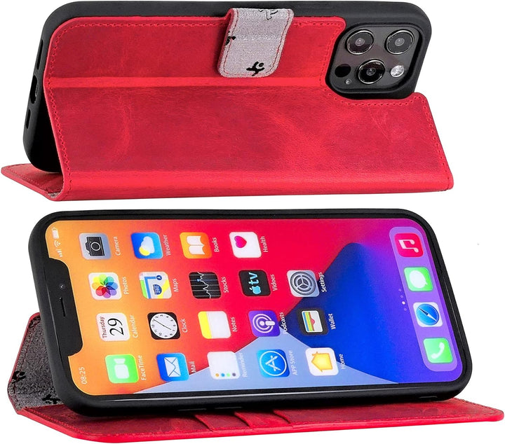 Suncase Book-Style Hülle kompatibel mit iPhone 12 Pro Max (6.7") Leder Tasche (Slim-Fit) Lederhülle