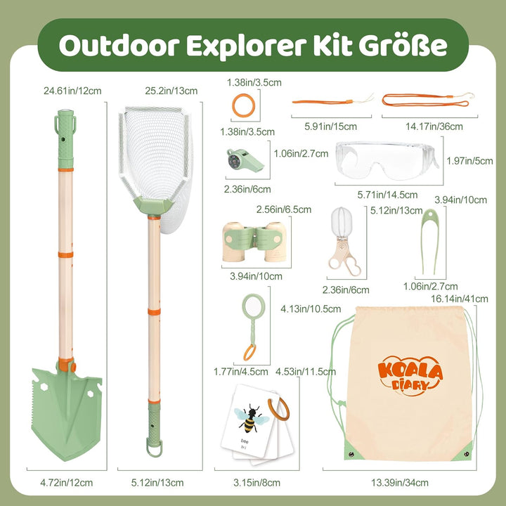 Koala Tagebuch Kinder Outdoor Explorer Kit, 11PCS Bug Catching Kit mit Schmetterlingsnetz, Schaufel,