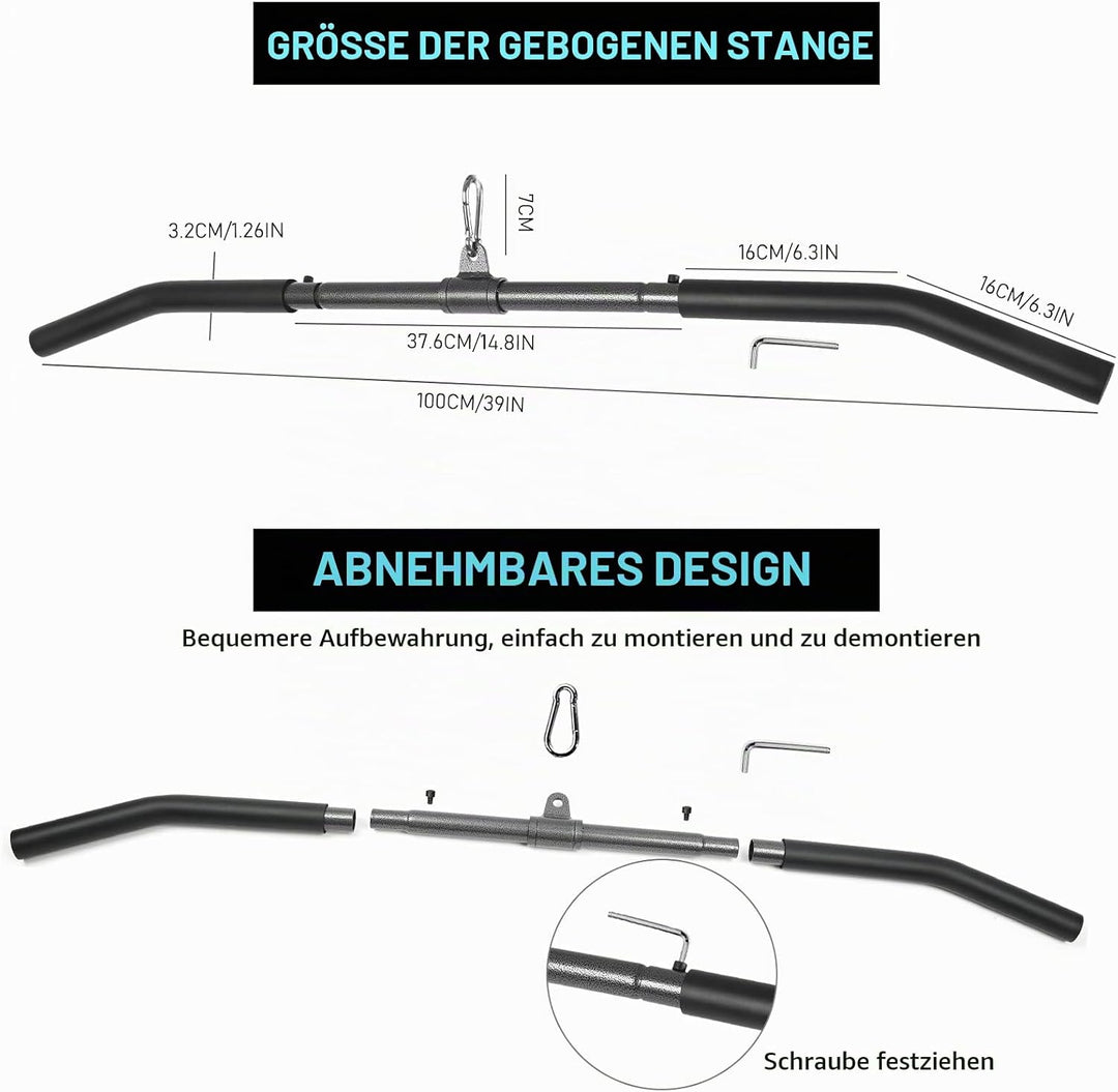 Latzugstange mit Drehgelenk, Abnehmbar Latzug Griffe Gebogene Klimmzugstangen Zugstange Fitness für