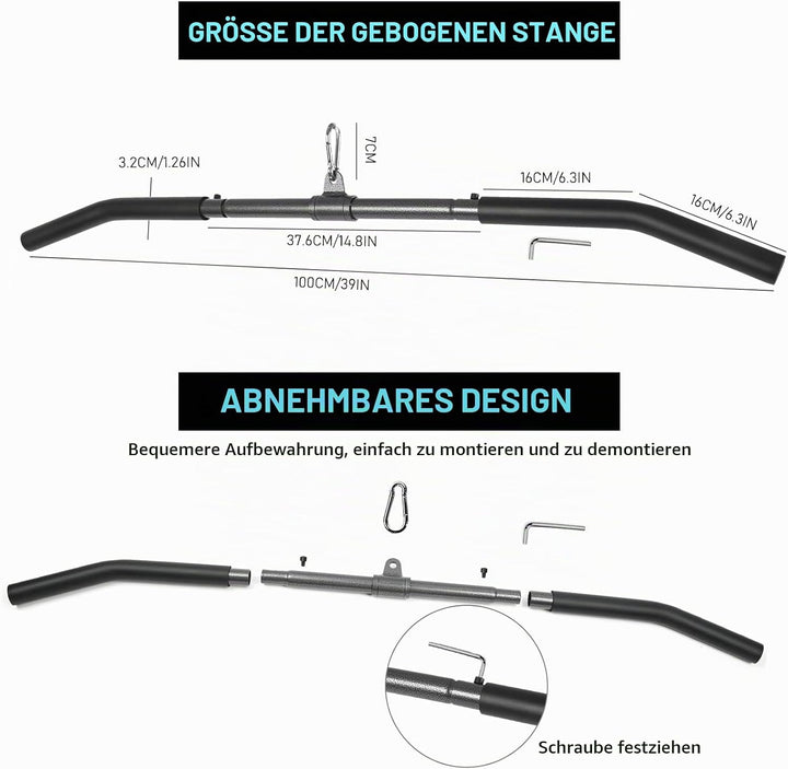 Latzugstange mit Drehgelenk, Abnehmbar Latzug Griffe Gebogene Klimmzugstangen Zugstange Fitness für
