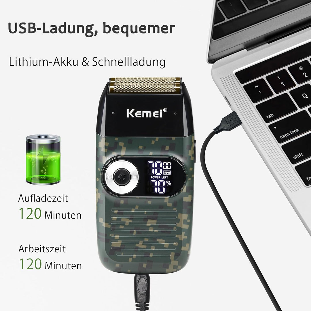 KEMEI Folienrasierer für Männer Elektrischer Rasierer mit Kahlrasur Schnurlose Elektrorasierer mit L