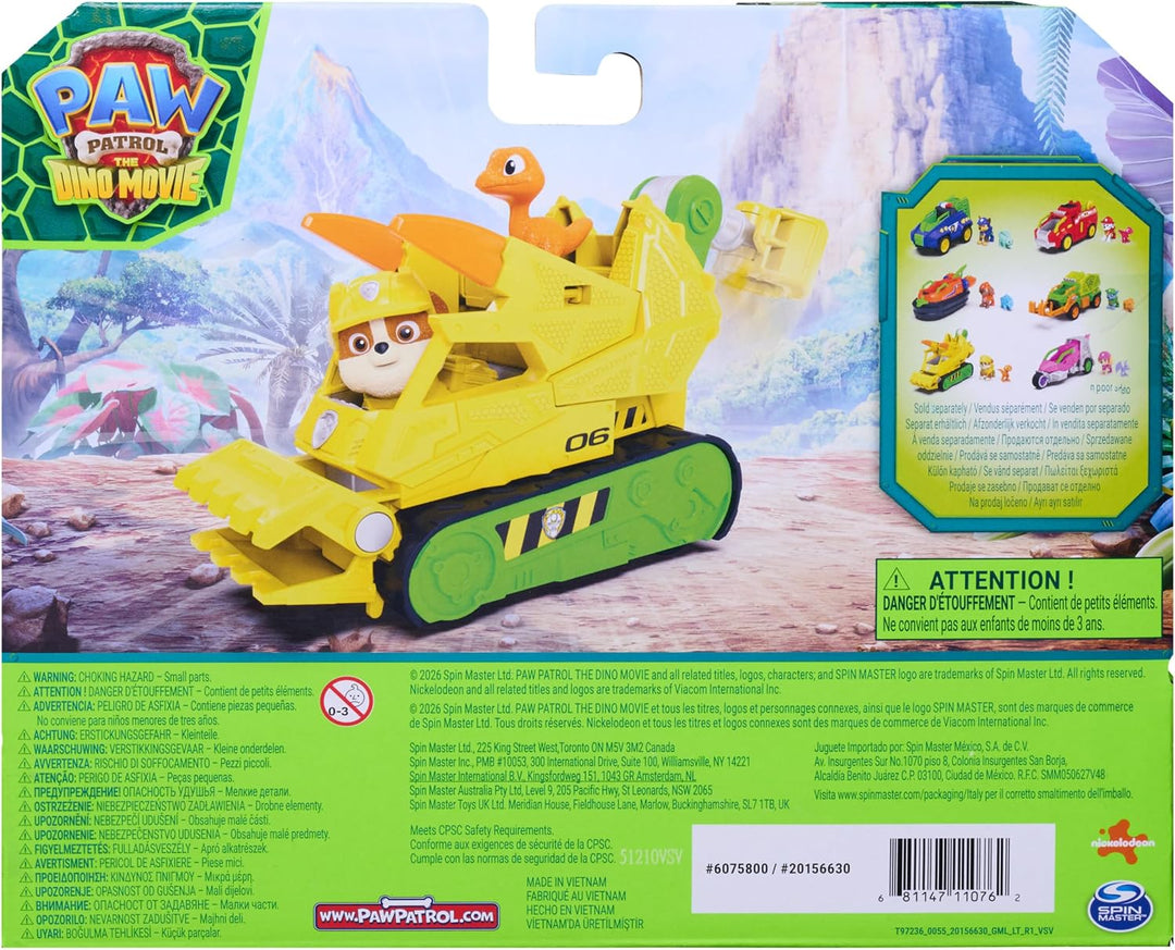 PAW PATROL: Der Dino Film, Rubbles Dino-Rettungs-Bulldozer, BAU-Fahrzeug mit Rubble-Figur für eigene