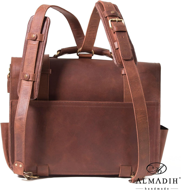 ALMADIH Leder Multifunktionstasche WALKER Aktentasche, Rucksack + Umhängetasche in einem! Handgefert