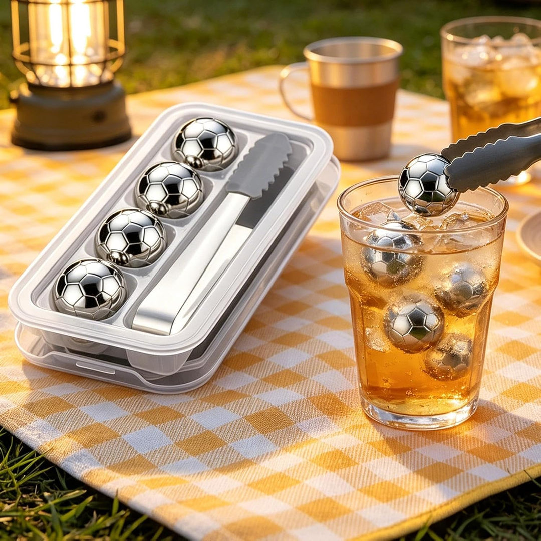 Metall-Eiswürfel Wiedergefrierbare Metall-Fussball-Kühlsteine 4 Stück | Eiswürfelsteine Aus Stahl Fü