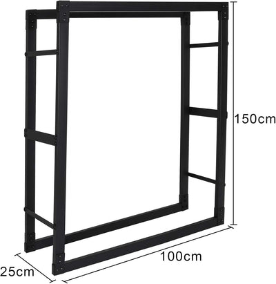 Ikodm kaminholzregal Innen und Aussen, Metall Brennholzregal aussen 100 x 25 x 150CM, Holzstapelhilf