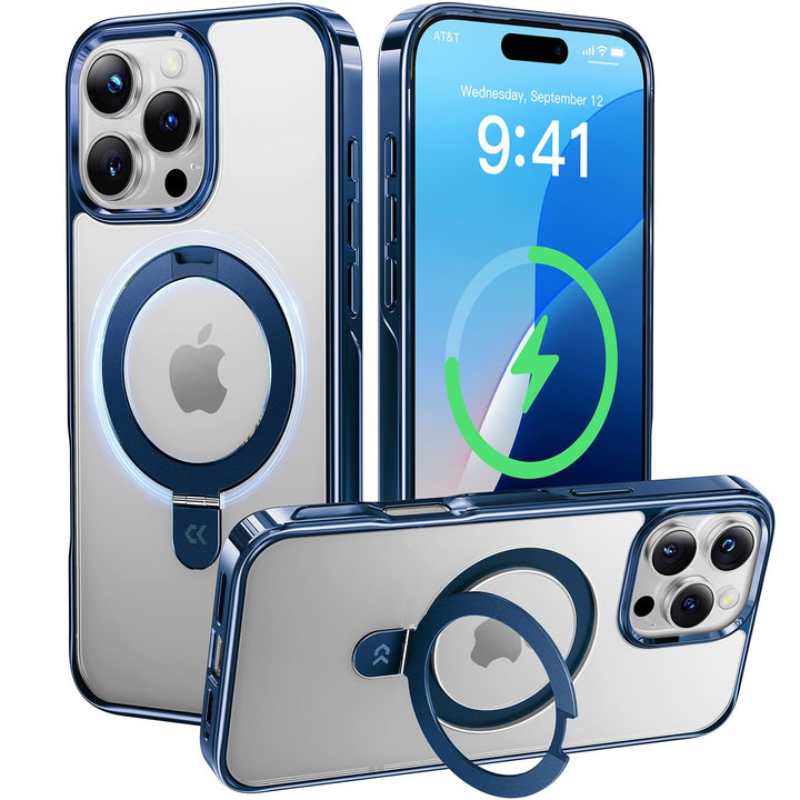 CASEKOO Original Titan Blau für iPhone 16 Pro Hülle mit MagSafe & Unsichtbarer Ständer [Militärschut