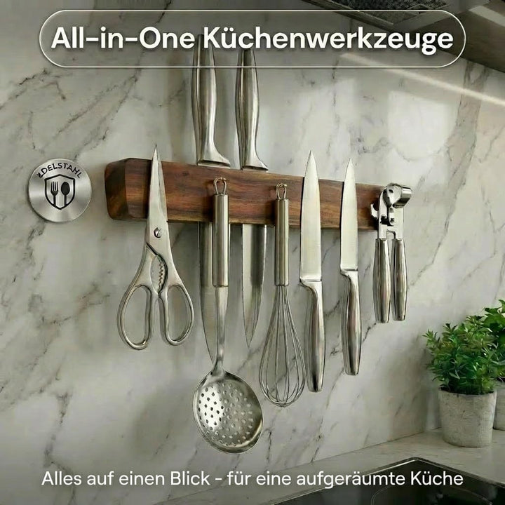 Magnetleiste Messer (41×7 cm) aus edlem aus Akazienholz – Messerhalter magnetisch für schwere Messer