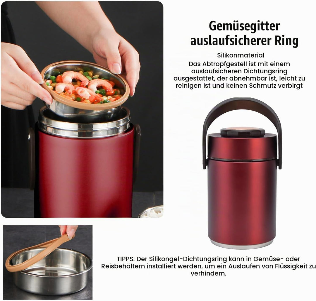 BuyWeek Thermobehälter für Essen, 2000ml Isolierte Lunchbox Edelstahl Warmhaltebehälter Tragbare 3 S